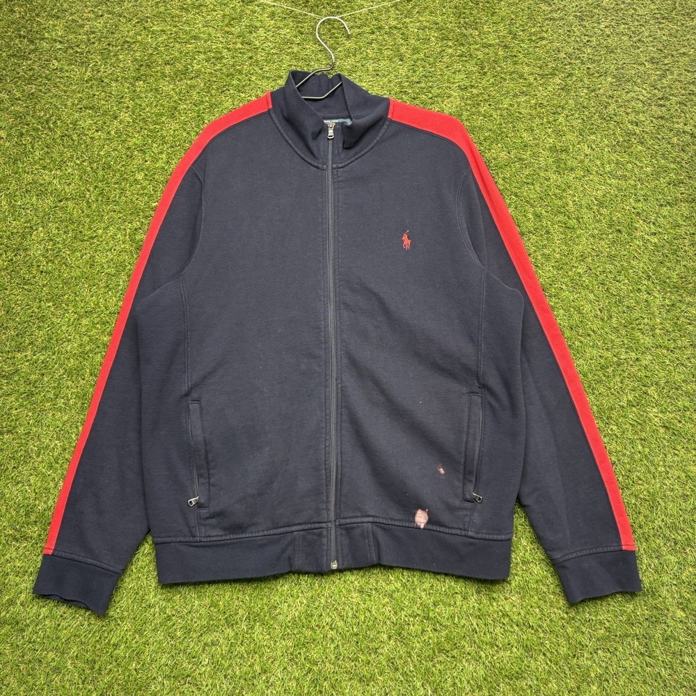 Polo Ralph Lauren Track Jacket Mens XL Red Black Full Zip Warm Up Vintage y2k